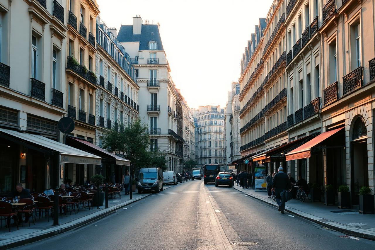 European city street at sunrise